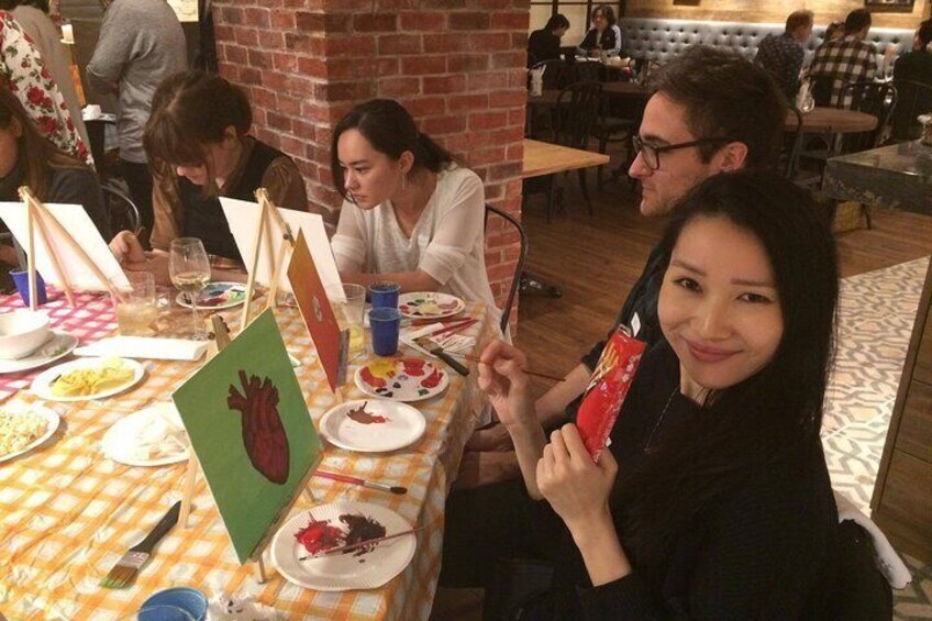 Paint and wine experience: Shinjuku is pictured enjoying seasonal Japanese culture