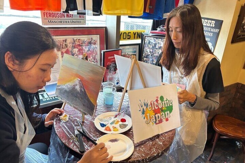 Paint and wine experience: Shinjuku is pictured enjoying seasonal Japanese culture