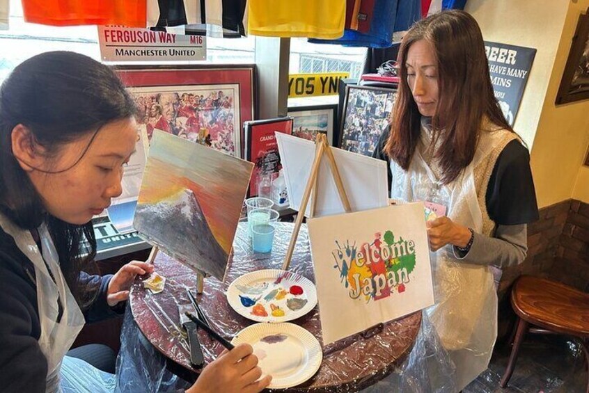 Paint and wine experience: Shinjuku is pictured enjoying seasonal Japanese culture