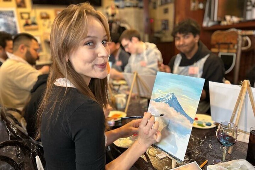 Paint and wine experience: Shinjuku is pictured enjoying seasonal Japanese culture
