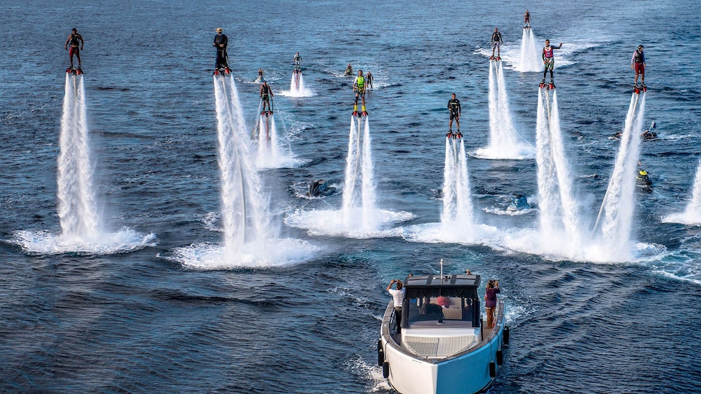 Group on flyboards over the water in Tenerife