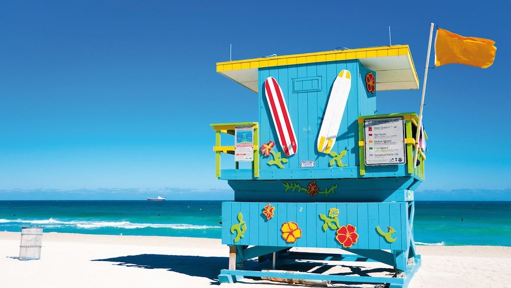 Vibrant lifeguard stand on a beach in Miami