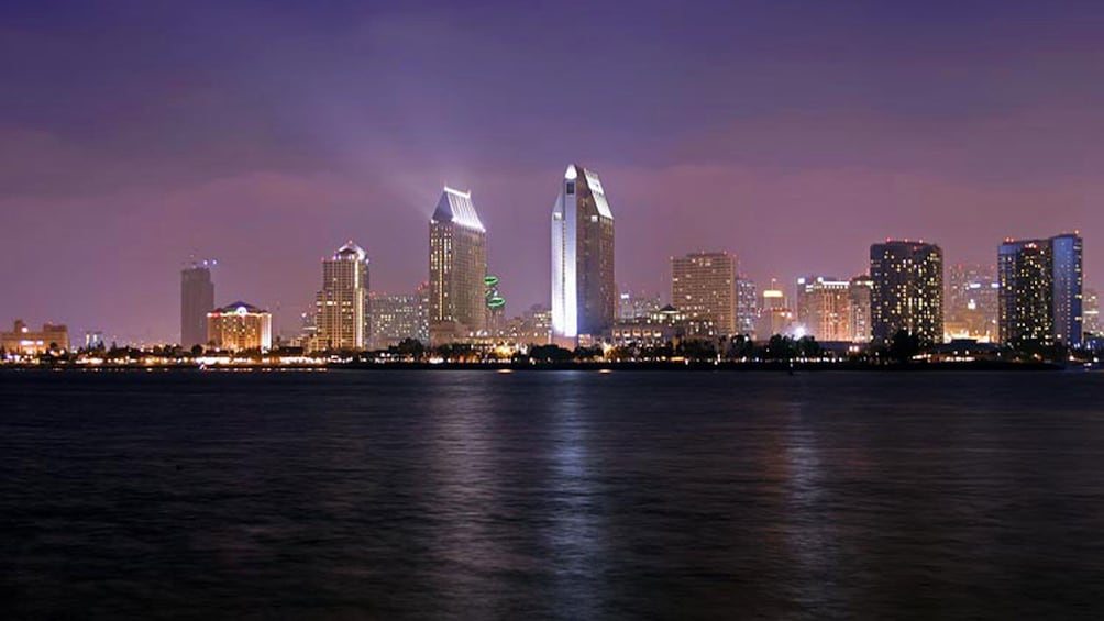 City view at night on cruise in San Diego California