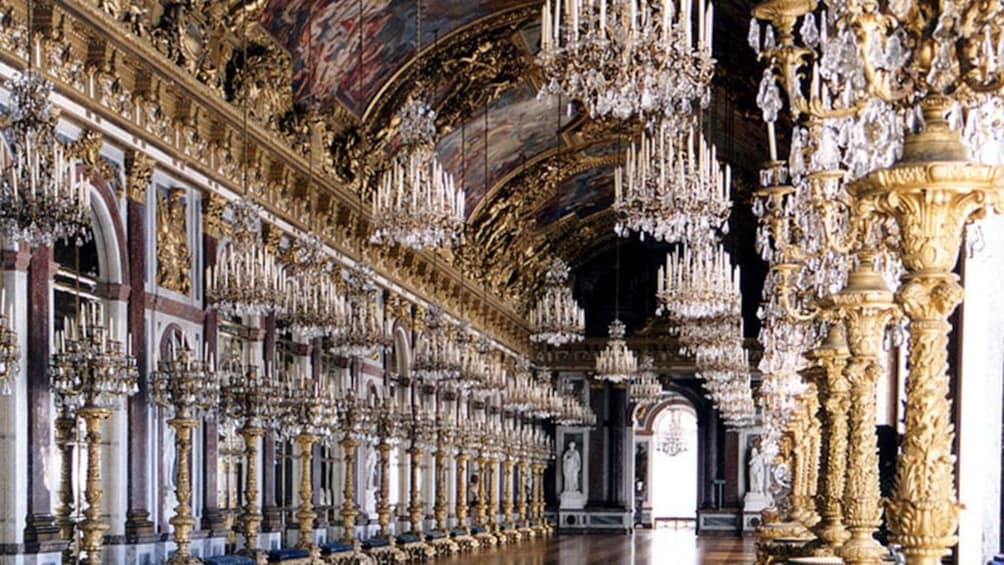 ornamented hallways inside the Herrenchiemsee Castle in Germany