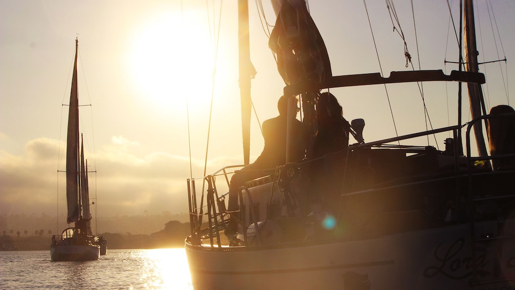 Sailboats at sunset in San Diego