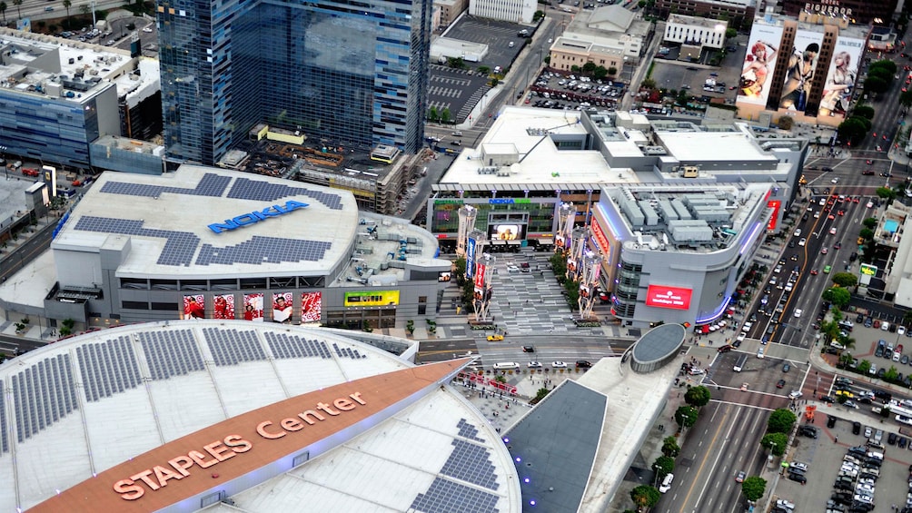 hovering above the busy city in Los Angeles