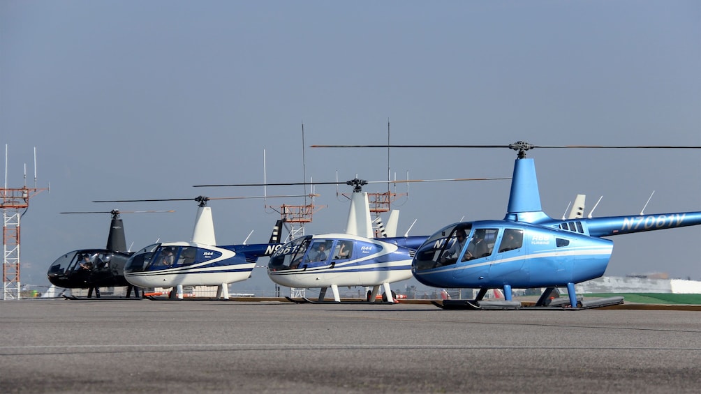 a fleet of helicopter at the landing in Los Angeles