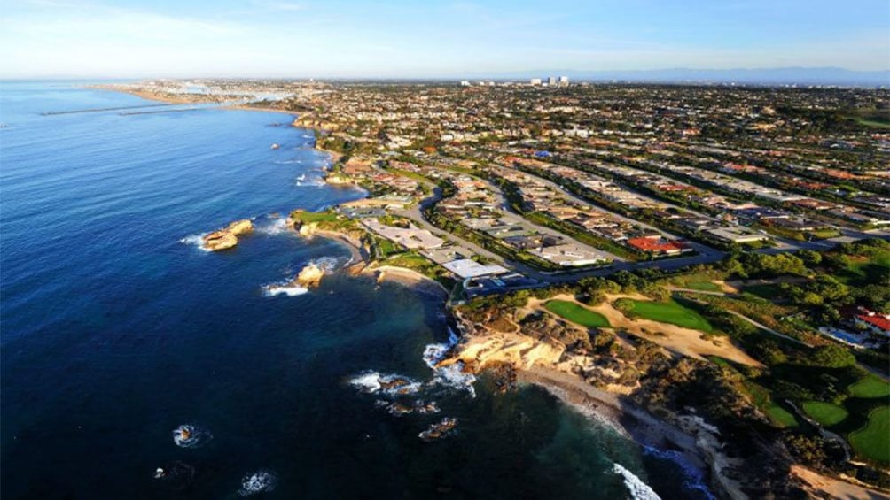 flying along the coastline in a helicopter in Los Angeles