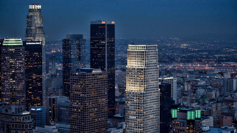 Skyline view at night in Los Angeles