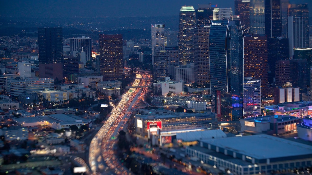 Skyline view at night in Los Angeles