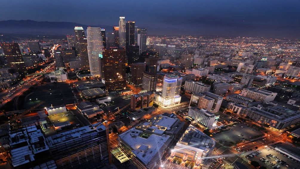 Skyline view at night in Los Angeles