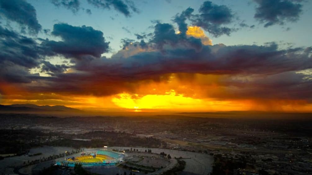 Sunset view of the skies and city of Los Angeles 