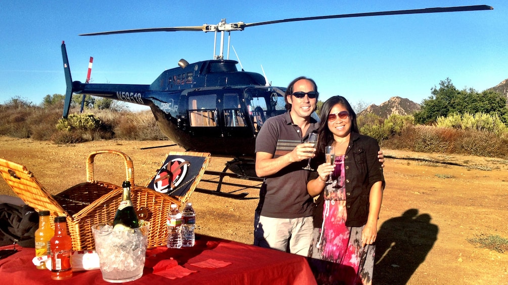 helicopter passengers enjoying a small picnic lunch in Los Angeles