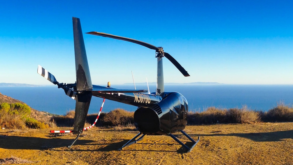 landed helicopter near the scenic coastline in Los Angeles