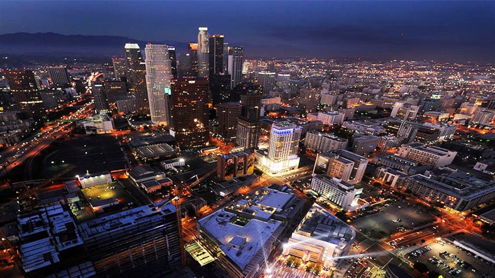 view of the city at night on a helicopter in Los Angeles