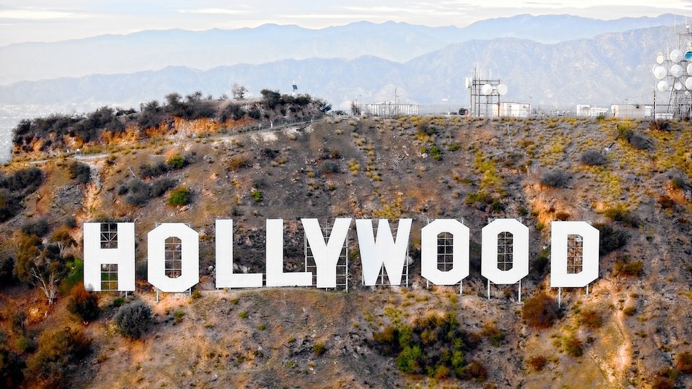 Close aerial view of the Hollywood sign in California on a sunny day 