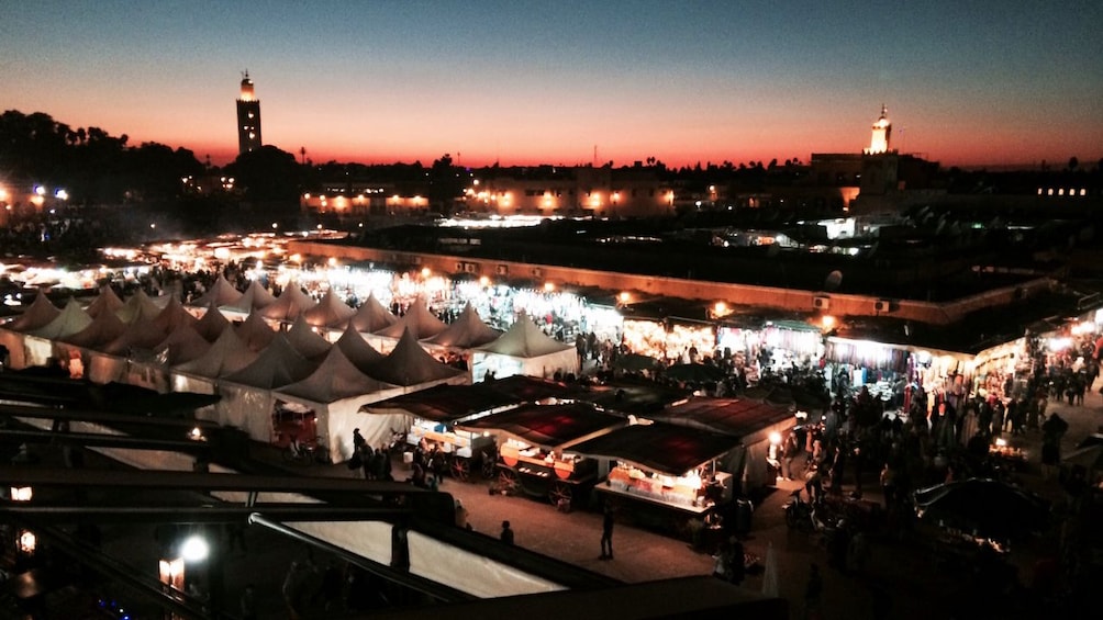 Stunning night time view of the entral Jemaa el Fna Sqaure in Marrakech 