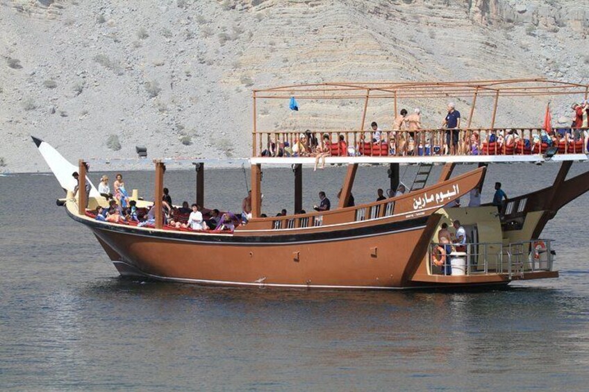 Khasab Tours Double Deck dhow cruise in Musandam Fjords