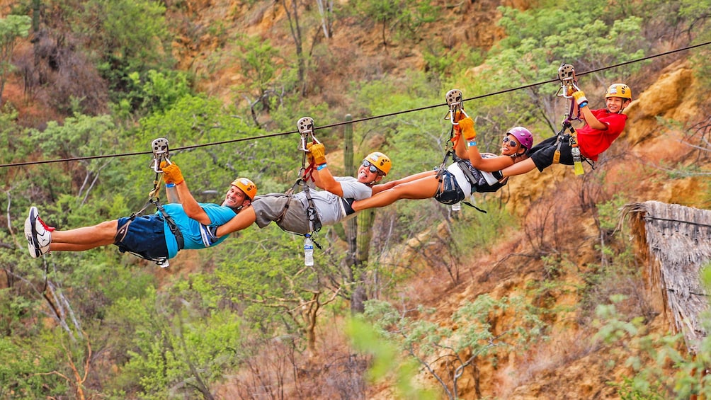Show item 1 of 10. Family linked together while ziplining in Los Cabos