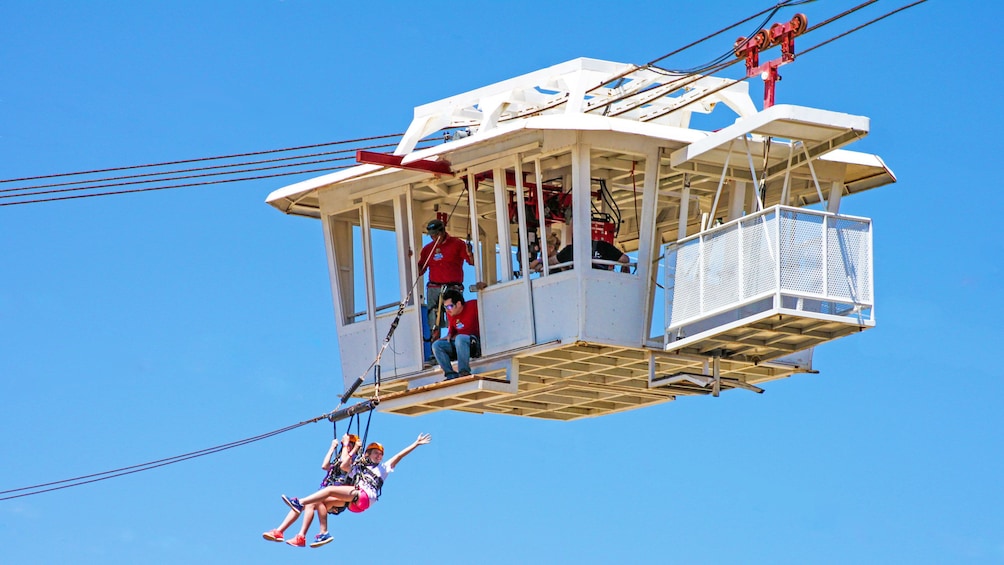 Jumping out of a suspended cart in Los Cabos