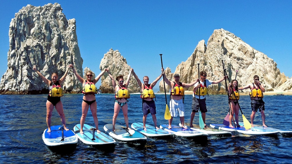 Group of paddle boarders in Los Cabos