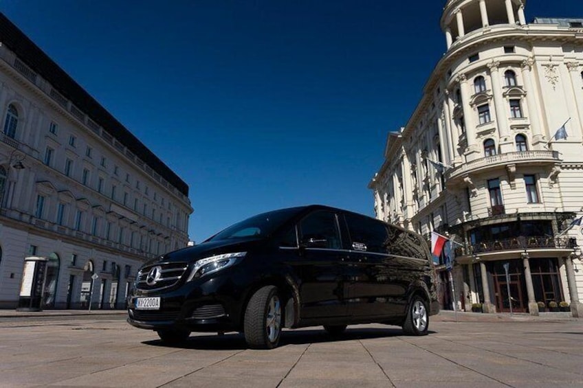 Mercedes V-class comfortable for up to 6 people.