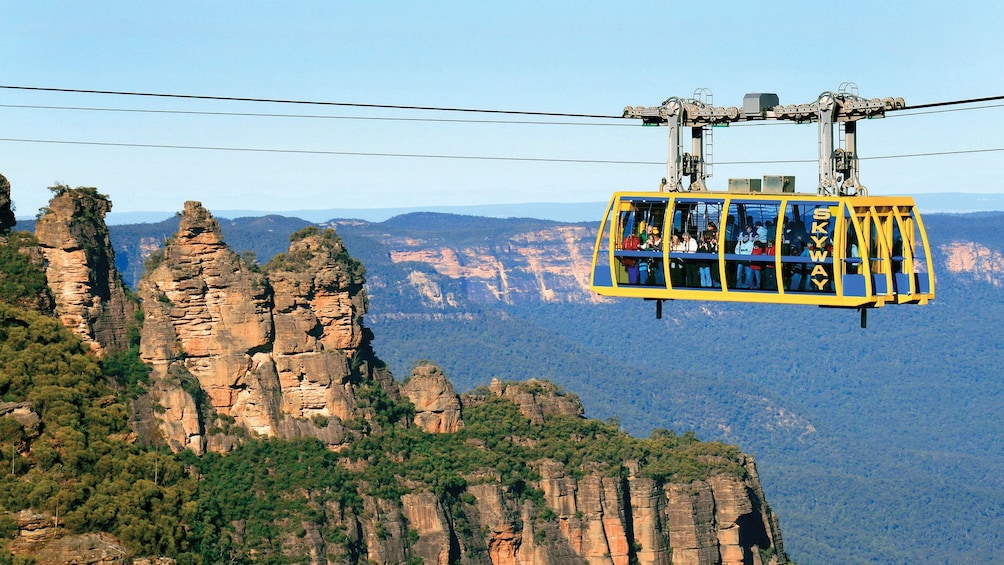 observing the rocky mountaintops from the cablecar in Australia