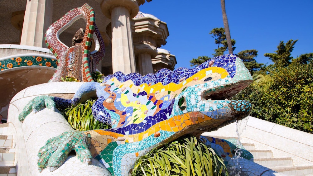 Gaudí multicolored mosaic salamander at Park Guell in Barcelona