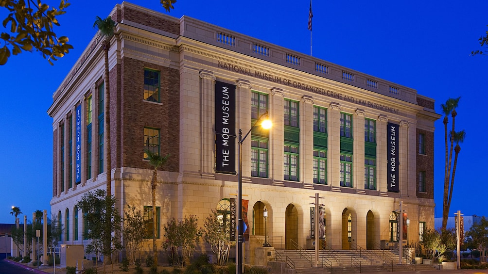 Exterior of the Mob Museum at night