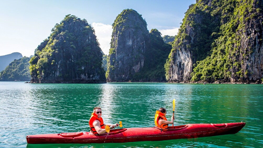 Kayakers in Halong Bay