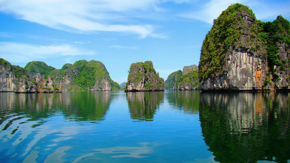 Cliffs and rock formations in Halong Bay