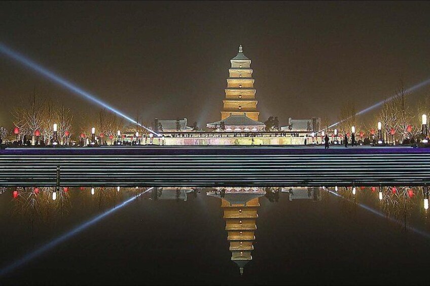 big wild goose pagoda at night