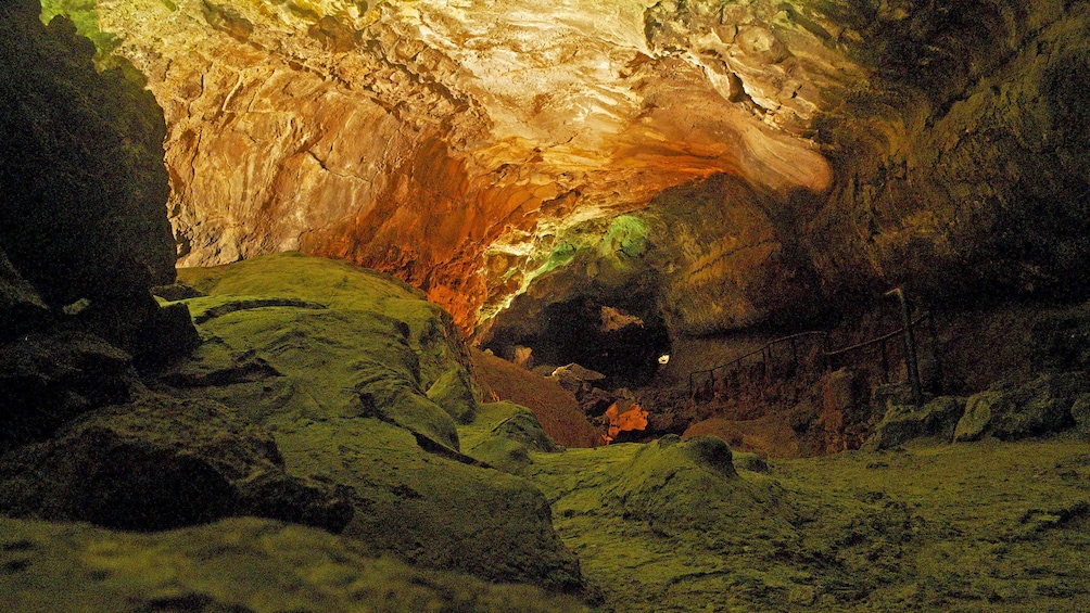 Exploring the cavern in Lanzarote