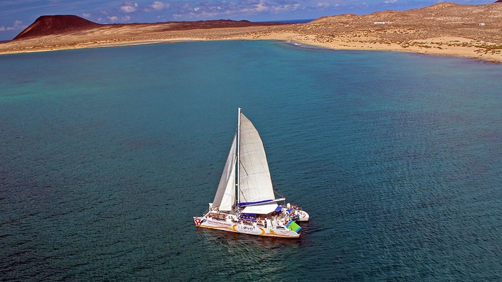 Boat sailing along the coast in Lanzarote