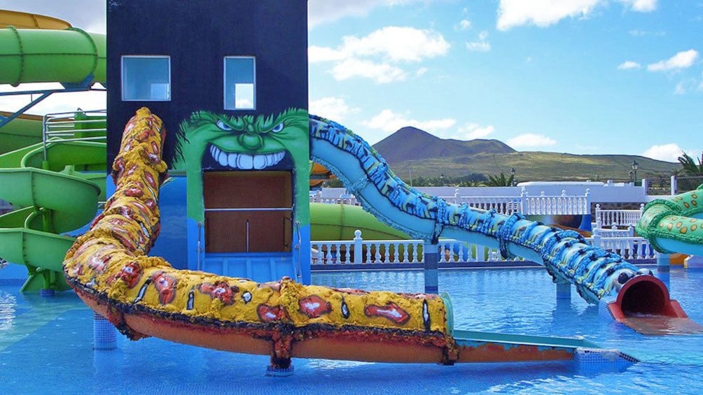 colorful waterslides at the waterpark in West Africa