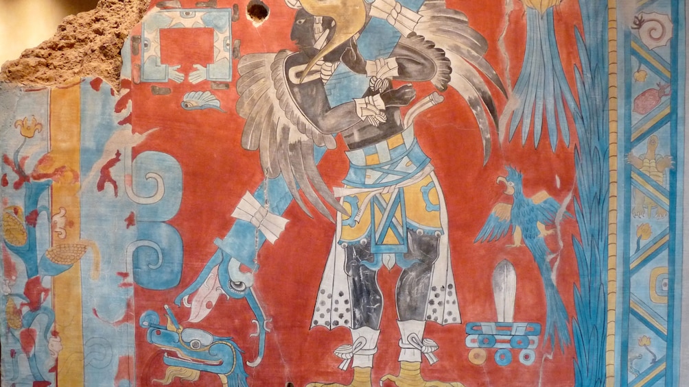 Part of a colorful mural at a temple in Cacaxtla