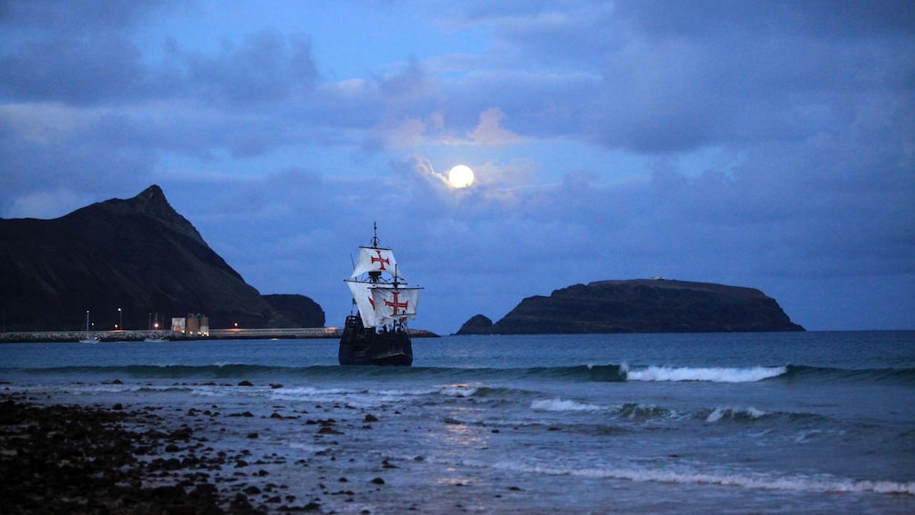 Nau Santa Maria ship at night in Madeira