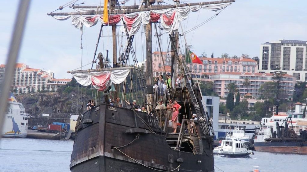 Nau Santa Maria ship near the harbor in Madeira