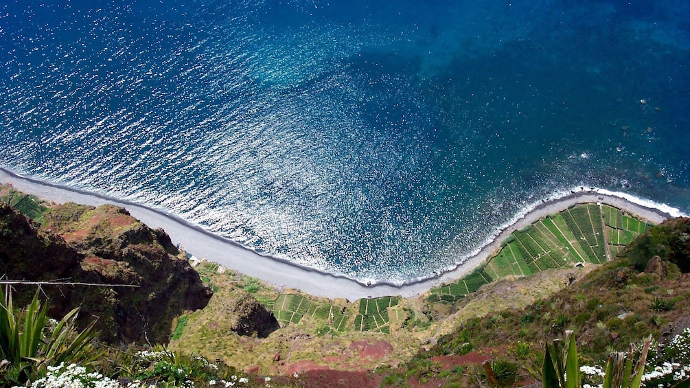 Aerial view of a road on coast of Madeira