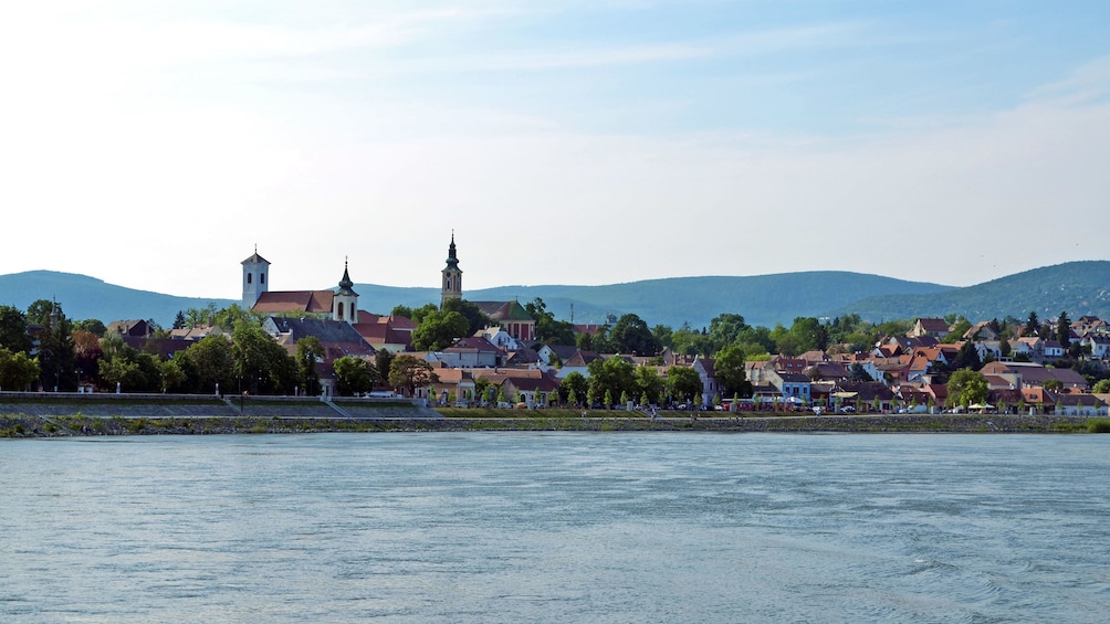 View of a city from the Danube river near Budapest