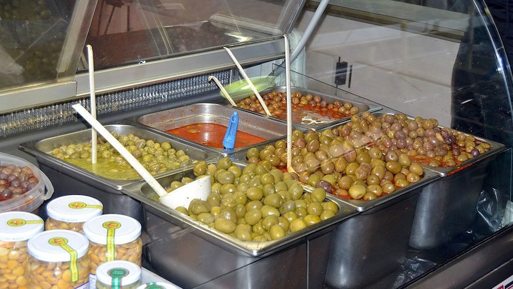 Variety of olives at a market in Gran Canaria