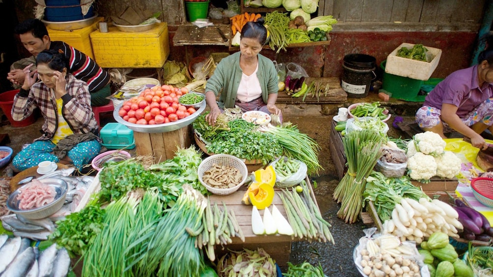 buying fresh ingredients at the local market in Yangon