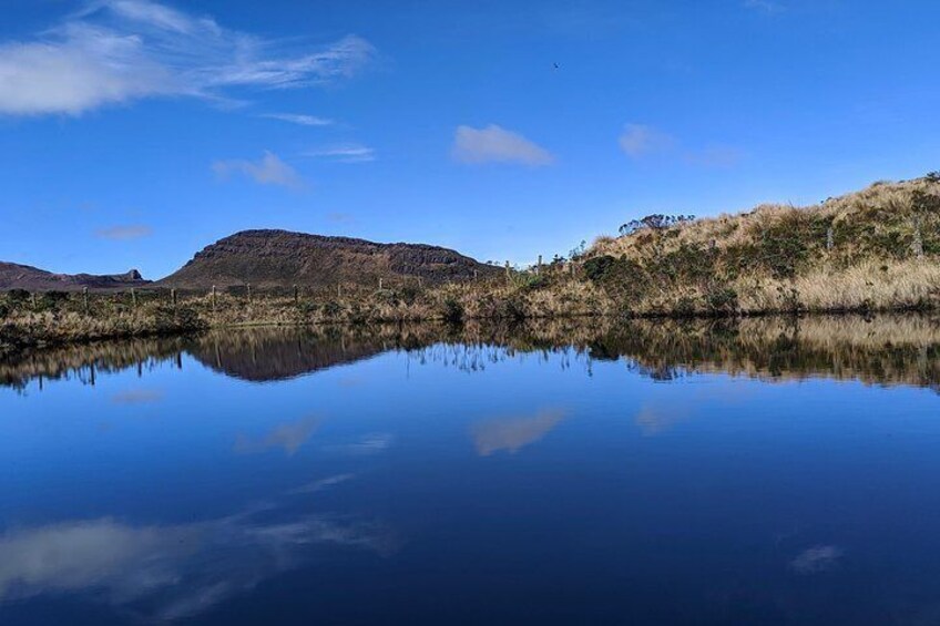 Lagoon before the crater of the volcano