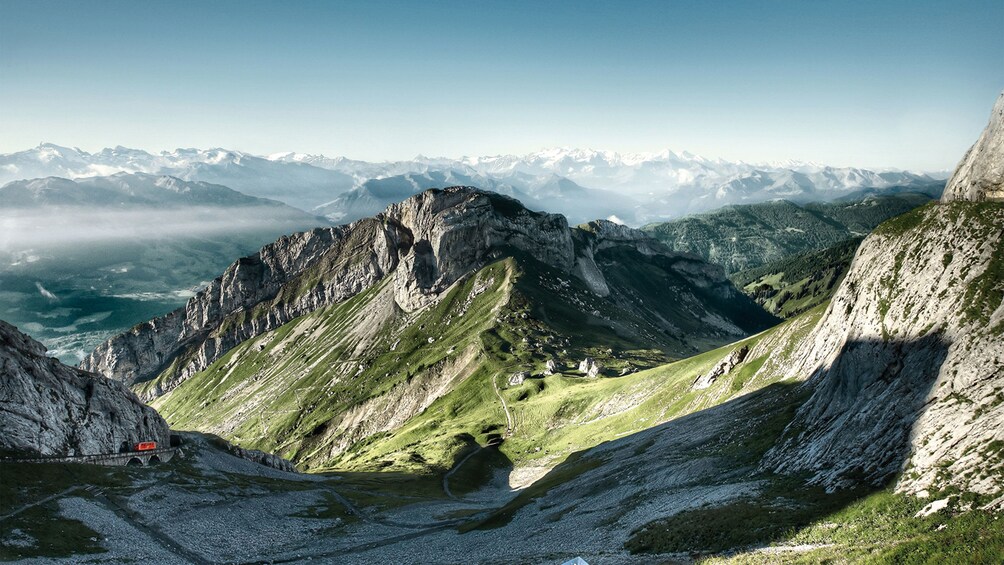 Panoramic view of the Swiss Alps from Mount Pilatus in Lucerne