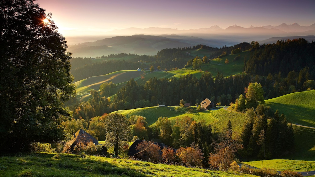 Panoramic view of the hills and forests of Bern