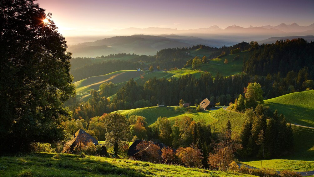 Panoramic view of the hills and forests of Bern