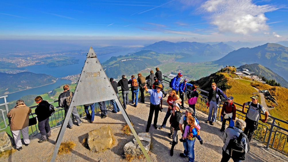 Tour group at a lookout point on Mount Stanserhorn
