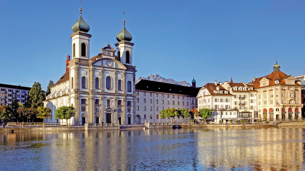 Historical buildings along the riverbank in Lucerne