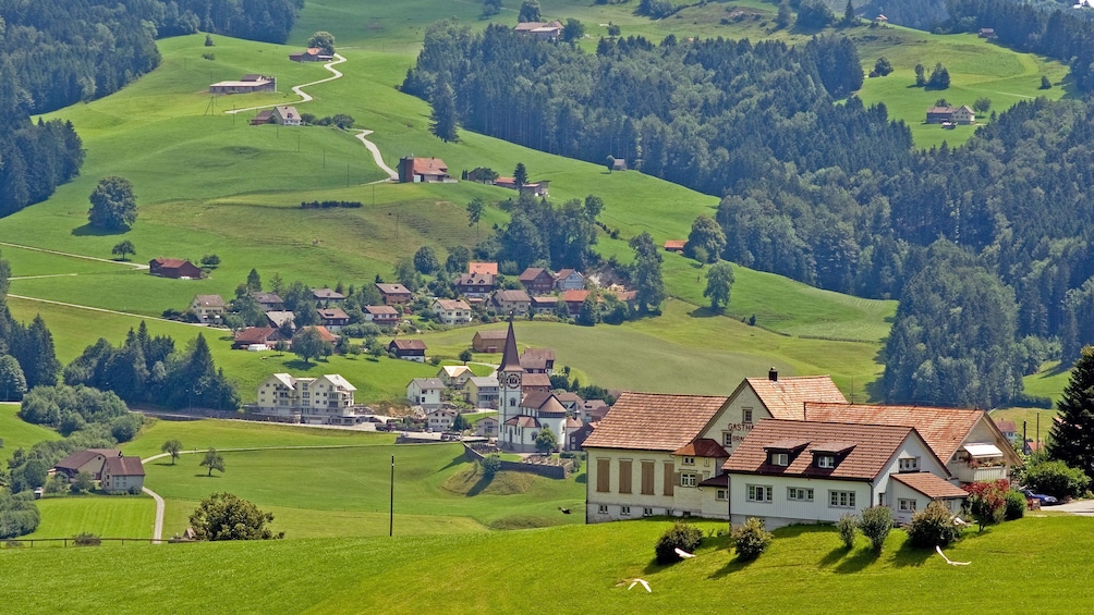 Small town nestled in the Swiss Alps near Zurich