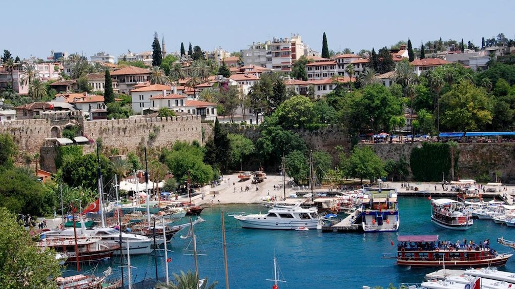 boats docked in a harbor in Antalya